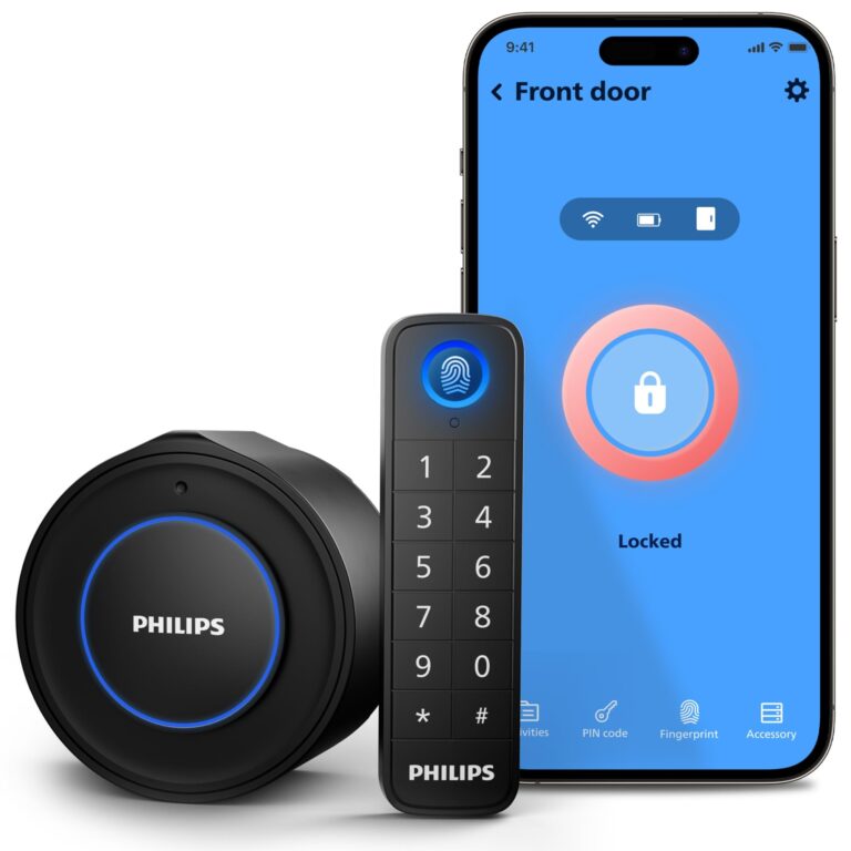Philips WiFi Smart Lock with Fingerprint Keypad, Turn Your Existing Deadbolt into Smart Door Lock, Built-in WiFi, APP Remote Control, Keyless Entry Door Lock, Auto-Locking, Status Logging, Black