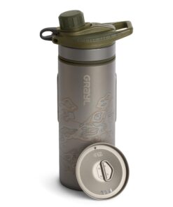GRAYL GeoPress Titanium 24 oz Water Purifier Bottle with Cooking Lid - Filter for Hiking, Camping, Survival, Travel (Olive Drab)