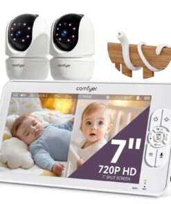 Comfyer Split-Screen Baby Monitor with 2 1080P Cameras, 7" HD 720P Baby Monitor No WiFi with a Flexible Bracket, Video Baby Monitor with Camera and Audio, 2 Way Audio, Remote PTZ, Auto Night Vision