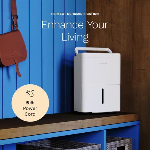 hOmeLabs 1,000 Sq. Ft Portable Dehumidifier - Ideal for Home Bedroom, Bathroom, Office and Small Sized Rooms - Ultra Quiet, Compact with Drain Hose Included - 8 pint - Image 2