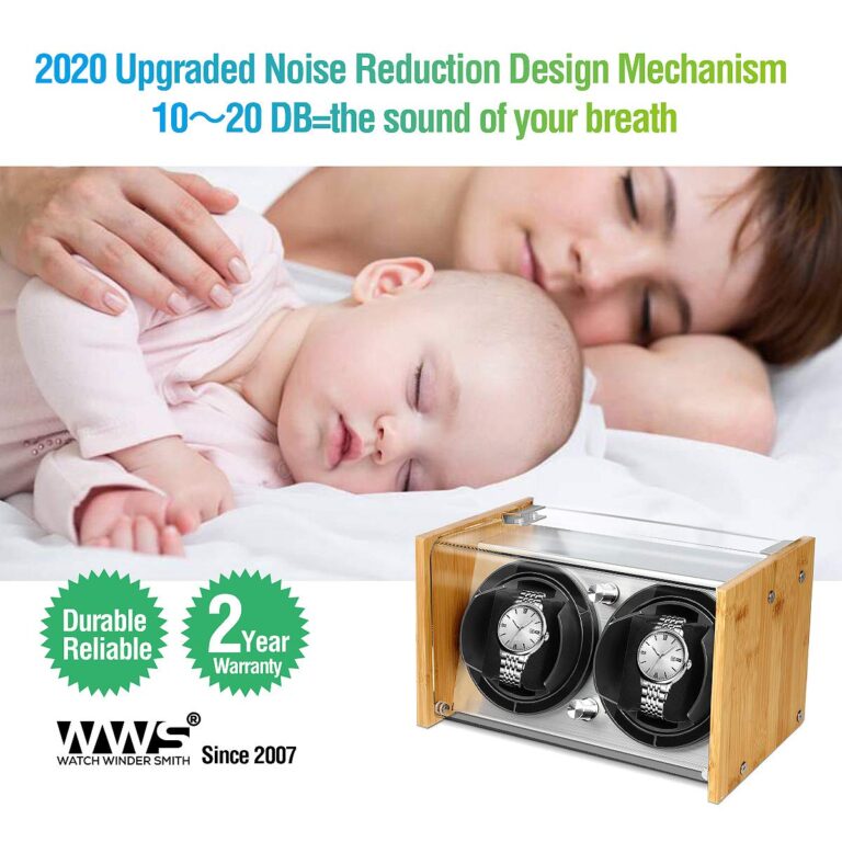 Watch Winder for 2 Automatic Watches - Bamboo Watches Winder Box with Quiet Motor 4 Rotation Mode Setting by Watch Winder Smith - Image 4