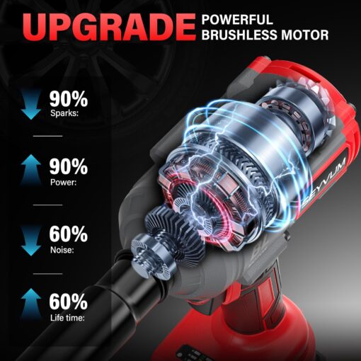 SEYVUM Cordless Impact Wrench, 1/2” Max Torque 600 Ft-lbs / 800 N.m Powerful Impact Gun, 20V 3500RPM Electric Impact Driver, 2 x 4.0Ah Battery & Fast Charger, 6 Impact Sockets, Carrying Case Included - Image 7