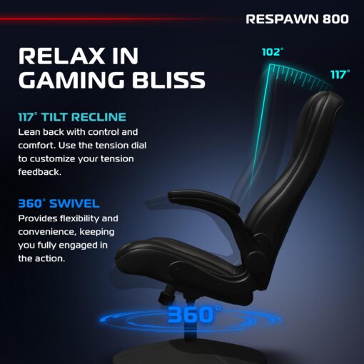 RESPAWN 800 Gaming Chair Floor, Swivel Rocker Gaming Chair, High Back Ergonomic Floor Gaming Chair for Kids and Adults, Gaming Recliner, Floor Rocker Chair with Armrests - Black - Image 3