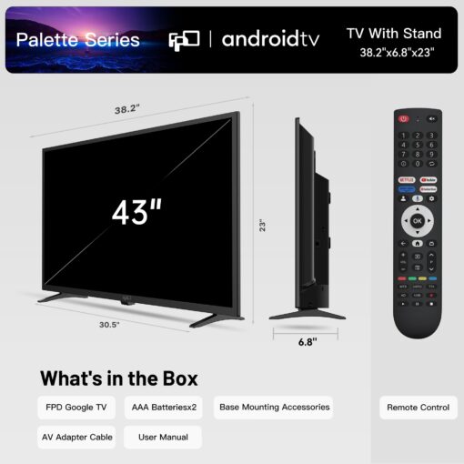 FPD 43 Inch Smart TV Flat Screen Frame LED Television Full HD 1080p Google Cast Built in, Streaming Live Ultra Thin HDR10 Android TV, Bluetooth, Vesa, Hdmi, WiFi (Palette-Series 2025) - Image 2