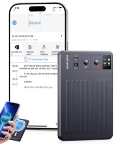 AI Voice Recorder, Digital Voice Recorder App Control, Transcribe & Summarize & Translation Empowered by ChatGPT, Wireless Charging, 107 Languages, 64GB Memory for Lecture, Meeting, Calls, Interview