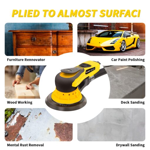 PHENDO Electric Random Orbital Sander Brushless 350W 3A Multi-function Variable Speed Corded Orbital Sanders Machine For Woodworking, Car, Drywall Sanding, Polishing… - Image 4