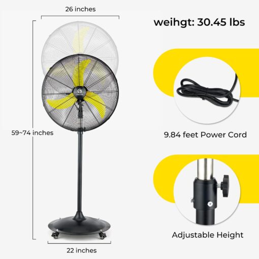 FUGOO 24'' Outdoor Oscillating Pedestal Fan With All Sealed Brushless DC Motor, 4-Speed Waterproof Outdoor Fan, Heavy Duty Industrial Floor Fans for House,Patios, Commercial, Garage, Warehouse - Image 7