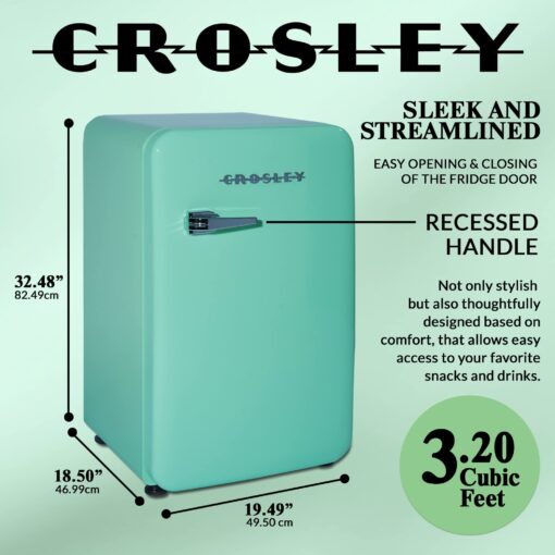 Crosley Retro Mini Fridge 3.2 Cu Ft Mint Green w/o Freezer, Compact Refrigerator for Bedroom, Garage, Office Under Desk, Undercounter, Apartment, School Dorm Fridge, Aesthetic, Small & Cute Appliances - Image 6