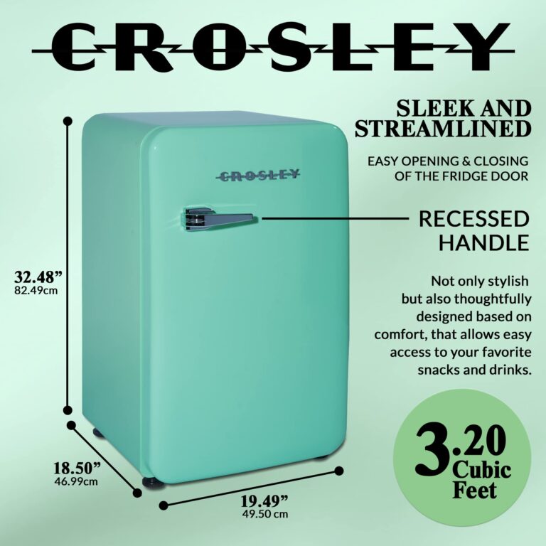 Crosley Retro Mini Fridge 3.2 Cu Ft Mint Green w/o Freezer, Compact Refrigerator for Bedroom, Garage, Office Under Desk, Undercounter, Apartment, School Dorm Fridge, Aesthetic, Small & Cute Appliances - Image 6