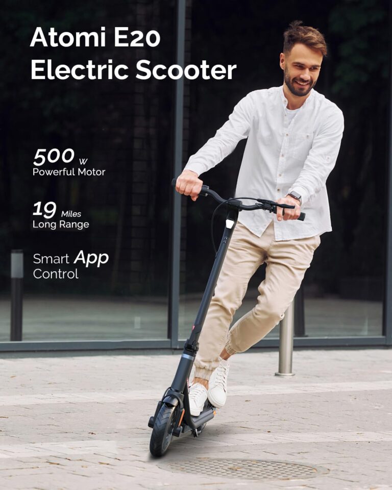 Atomi Electric Scooter E20, 500W Motor Electric Scooter with 19 Miles Long Range, 15.6 Mph Speed, Portable Folding Commuting Scooter for Adults with Double Braking System and Smart App - Image 3