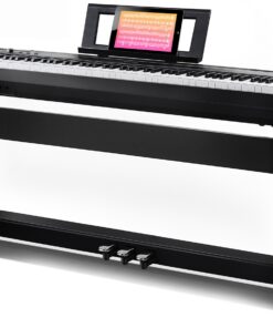AODSK Digital Piano 88 Key keyboard Weighted Piano with Stable Wood Furniture stand Full Size Weighted Keyboard, with 3-Pedal Unit, 15W Stereo Speakers, MP3 Function, Black, Piano Lessons