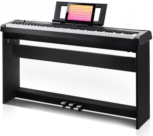 AODSK Digital Piano 88 Key keyboard Weighted Piano with Stable Wood Furniture stand Full Size Weighted Keyboard, with 3-Pedal Unit, 15W Stereo Speakers, MP3 Function, Black, Piano Lessons