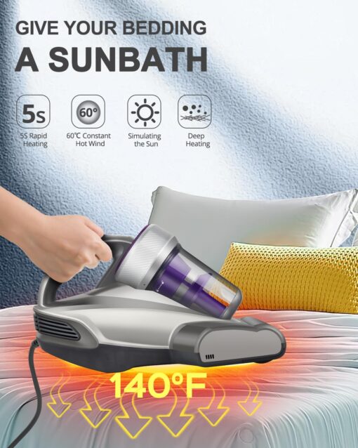Jimmy Mattress Vacuum Cleaner, Anti-allergen Bed Vacuum Cleaner with UV-C Light & High Heating Tech, 14Kpa Suction 480W Powerful Handheld Vacuums for Dust & Pet Hair(JV35, Corded) - Image 5
