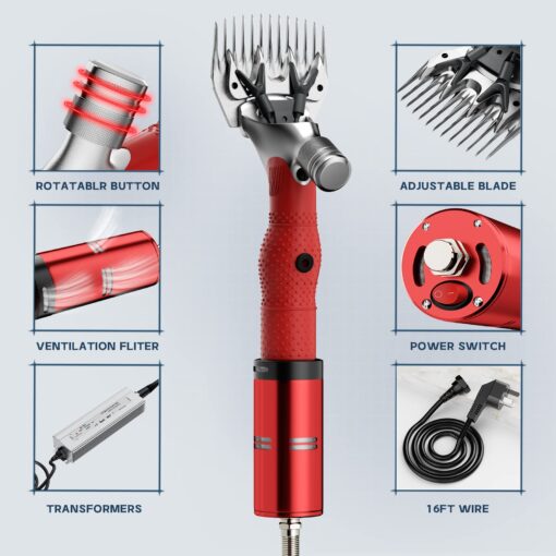 Dragro 1000W Electric Sheep Shears, Professional Sheep Clippers, Animal Grooming Clippers for Horse Alpacas Goats, Farm Livestock Shearing Machine-Grooming Kit Animal Hair Cutting - Image 7
