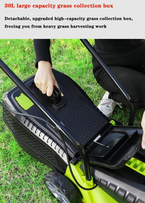 BVFNKQSC 1600W Powerful Electric Lawn Mower, Hand Pushed Cordless Electric Household Lawn Mower, with Adjustable Cutting Height in 3 Gears,Green - Image 4