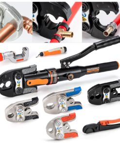 IBOSAD Hydraulic Copper Pipe Tube Fittings Crimping Tool with 1/2",3/4",1" for Copper Pipe and 1/2&3/4" F877 Stainless PEX Sleeve,1/2&3/4" for F1807 Pex Pipe Copper Ring