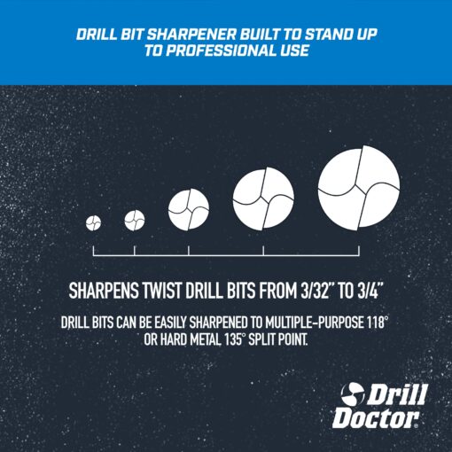Drill Doctor DD750X Electric Drill Bit Sharpener, 3/32-3/4" High-Speed, Portable - Steel, Masonry, Carbide, Cobalt, Tin-Coated Bits, Adjustable Angles - Image 6