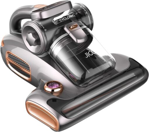 JIGOO T600 Bed Vacuum Cleaner with UV-C Light, 15Kpa Suction 700W Powerful Double Cup Handheld Vacuums, Mattress Vacuum Cleaner with Smart Dust Sensor, Ultrasonic & Heating Tech, HEPA Filter - Corded