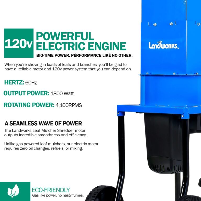 Landworks Electric Leaf Mulcher & Shredder - 15-AMP, 1800W, Steel Construction, 11" Blades, 0.5" Cutting Capacity, 120V AC for Dry Leaves, Grass, & Yard Clippings - Image 3