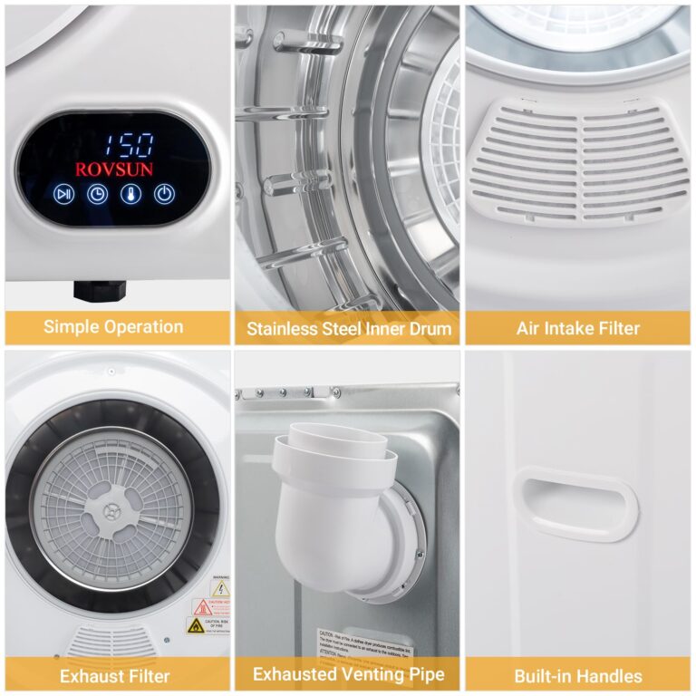 Bonnlo Portable Clothes Dryer, Front Load Electric Dryers Machine, Compact Laundry Dryers with Stainless Steel Tub, for Home, Apartment, Dorm, White (LCD Touch Control) - Image 6