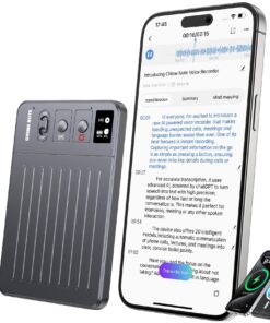 AI Voice Recorder, Audio Recorder, No Fee Transcribe & Summarize with AI Technology, WEB｜APP Control｜Custom Summary｜117 Languages｜Wireless Charging, Voice Activated Recorder for Lectures/Meetings-Grey