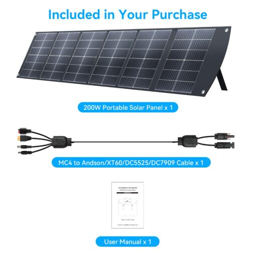 Ecosonique 200W Portable Solar Panel for Power Stations, Foldable & Lightweight with Kickstand, USB-C PD3.0 & USB-A QC3.0, MC4 & Multi-Output for Solar Generators, RVs, Camping, and Outdoor Use - Image 2