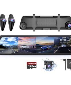 PRUVEEO 12'' Rear View Mirror Camera,360 View 4 Channel Mirror Dash Cam Detached Camera for Cars，FHD1080Px4,Dash Cam Front and Rear Side(Left,Right),Night Vision,GPS,Parking Monitor,Free 128GB Card