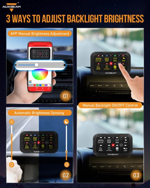 Auxbeam RGB Bluetooth 8 Gang Switch Panel AR-820 Toggle Momentary Pulsed Switch Pod for Truck UTV Offroad Boat Auxiliary LED Light Controller with Circuit Relay System Box Waterproof, 2-Year Warranty - Image 7