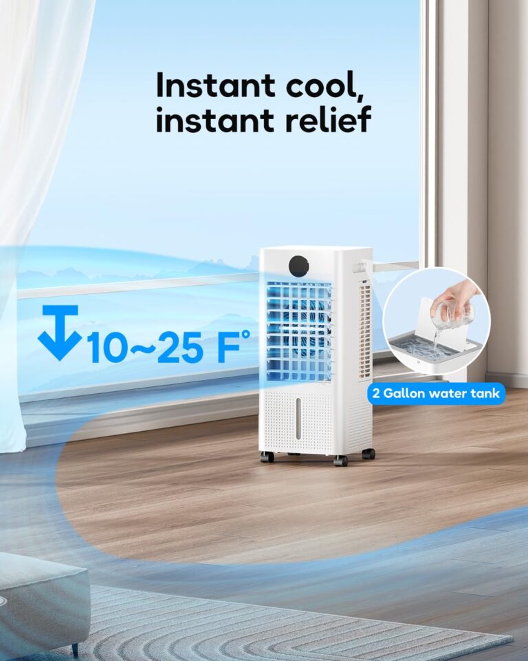Portable Air Conditioner, Evaporative Air Cooler Windowless with Remote, 3 Speeds, 12H Timer, Oscillating Swamp Cooler for Bedroom, Living Room, Ivory - Image 7