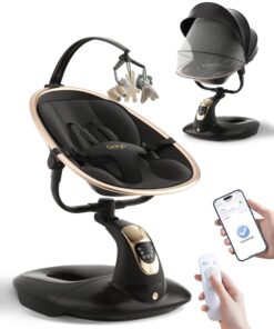 Baby Swing for Infants to Toddler, Electric Baby Swing with Sturdy Shield-Shaped Base, 180° Rotation Portable Infant Swing with 5 Speeds & 12 Lullabies for Newborn Baby Boy Girl Up to 20 lbs, Black