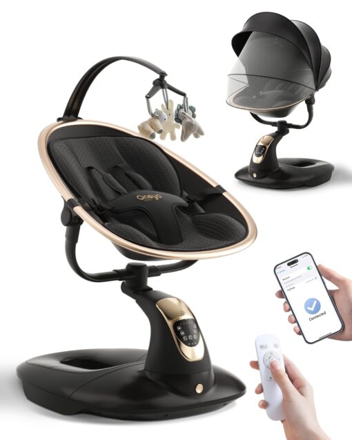 Baby Swing for Infants to Toddler, Electric Baby Swing with Sturdy Shield-Shaped Base, 180° Rotation Portable Infant Swing with 5 Speeds & 12 Lullabies for Newborn Baby Boy Girl Up to 20 lbs, Black