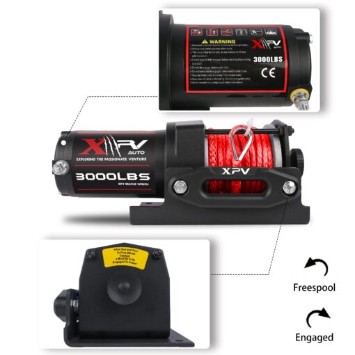 XPV AUTO 3000 lb 12V DC Electric Winch, Off Road Waterproof Winch for UTV ATV Boat with Both Wireless Handheld Remote and Corded Control Recovery Winch Synthetic Rope - Image 6