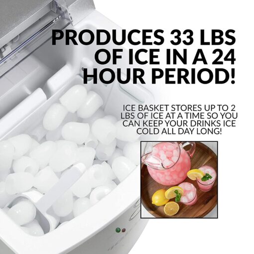 Igloo ICEB33SL Large-Capacity Automatic Portable Electric Countertop Ice Maker Machine, 33 Pounds in 24 Hours, 9 Ice Cubes Ready in 7 minutes, With Ice Scoop and Basket, Perfect for Water Bottles - Image 5