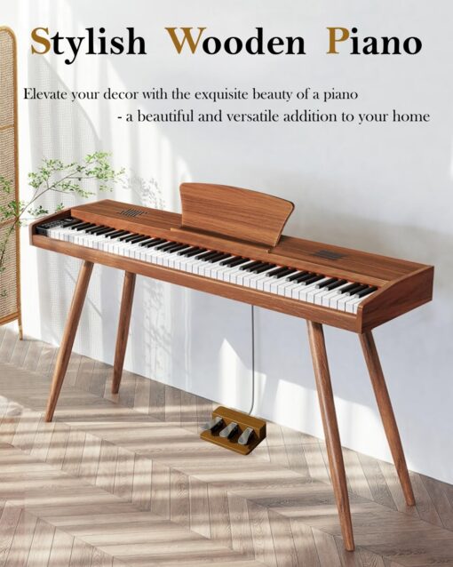 Longeye Digital Piano 88 Keys Wood Piano Keyboard Semi Weighted Electric Piano for Beginners and Professionals with Triple Pedal, Headphone, Music Rest Support MIDI Connection MOOD Walnut - Image 7