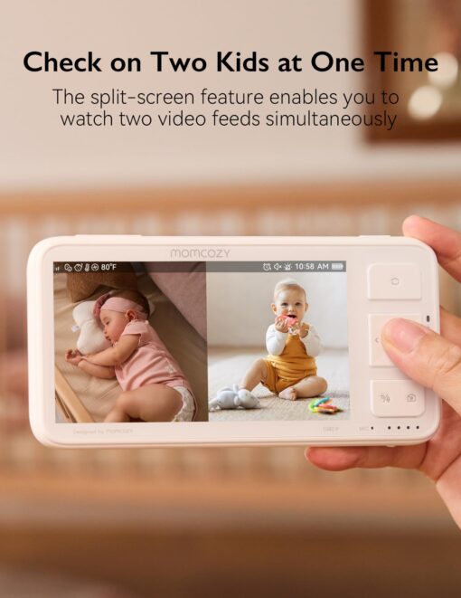 Momcozy Baby Monitor with 2 Cameras 5.5" 1080P Full HD Split Screen Video Baby Monitor with Camera and Audio, No WiFi 5000mAh Battery, ECO, VOX, Clear Night Vision 1640ft Range (SD Card not Included) - Image 7