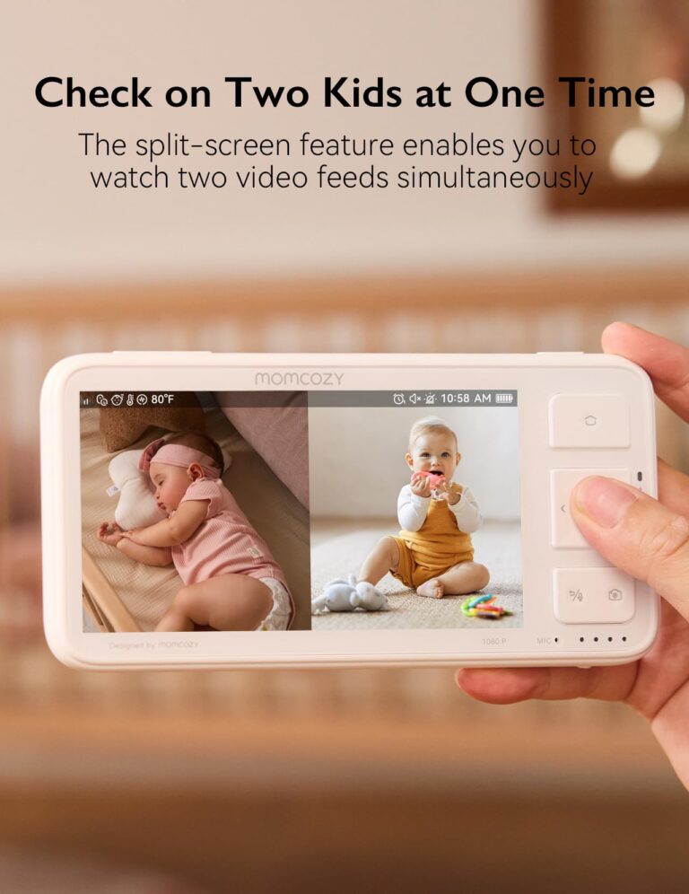 Momcozy Baby Monitor with 2 Cameras 5.5" 1080P Full HD Split Screen Video Baby Monitor with Camera and Audio, No WiFi 5000mAh Battery, ECO, VOX, Clear Night Vision 1640ft Range (SD Card not Included) - Image 7