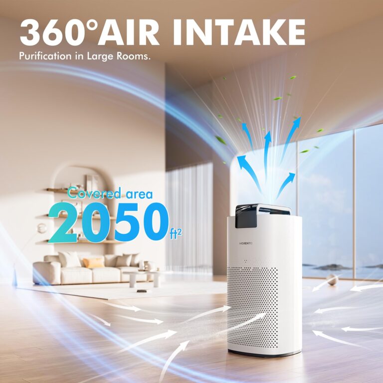 MORENTO Air Purifiers for Home Large Room Up to 2050 Ft² with PM 2.5 Air Quality Sensor, Smart WiFi and Sleep Mode, Hepa Filters Filter Airborne Particles, Handheld Home Air Purifier - White - Image 7