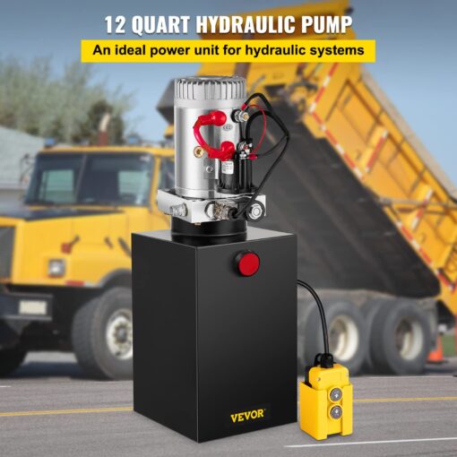 VEVOR Hydraulic Power Unit 12 Quart Hydraulic Pump 12V Dump Trailer Pump Single Acting Hydraulic Power Pack 3200 PSI Electric Hydraulic Pump with Steel Reservoir for Car Lift - Image 9