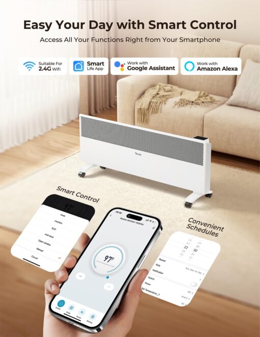 Reekie Convection Panel Space Heater for Indoor Use, 1500W Electric Mica Infrared Heater with Smart Thermostat, Wifi App Remote Control, Portable Standing Wall Mount Heater for Bedroom Work with Alexa - Image 6