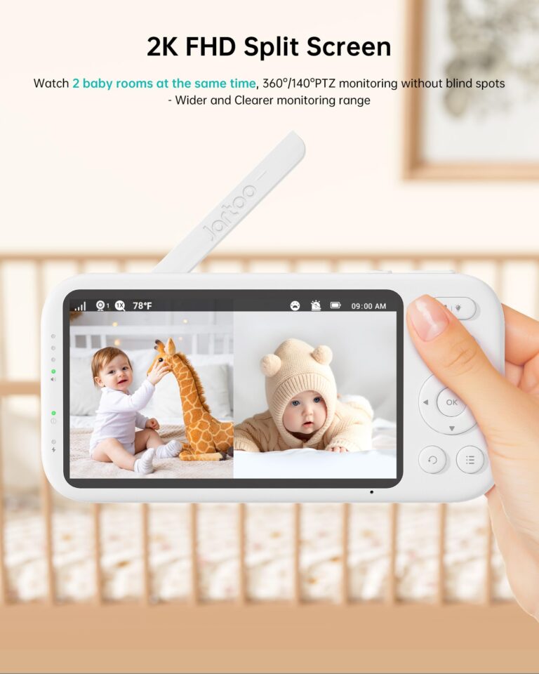 Jartoo 2K Video Baby Monitor with 2 Cameras and Audio, 3000ft Long Range Baby Monitor No WiFi, 5.5" Split Display, VOX - AI Cry Detect, ANR, IR Night Vision, 2-Way Audio, 6000mAh - Image 8