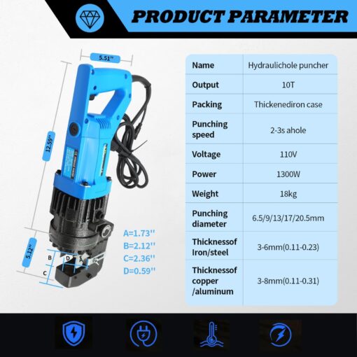 Jecoupoon 1200 W Electric Hydraulic Hole Punch Hydraulic Hole Punching Tool Metal punch Compatible with Steel Copper Aluminum Iron Alloy (Base Version) - Image 5