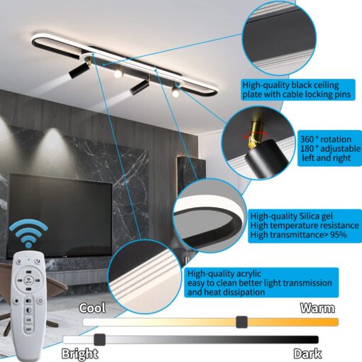 Modern LED Ceiling Light 6-Light track light Spotlight Frosted Black Geometric Ceiling Light Lighting Fixture Dimmable Remote Control Living Bedroom Kitchen Dining Room Fixture - Image 3