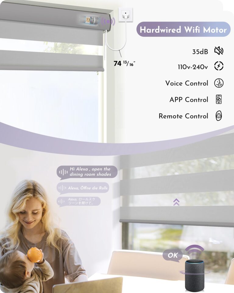 Graywind Motorized Horizontal Zebra Blinds Compatible with Alexa Google WiFi Smart Home Hardwired Plug-in Shades Light Filtering Electric Window Blind, Customized Size (Wool-Like Light Grey) - Image 5