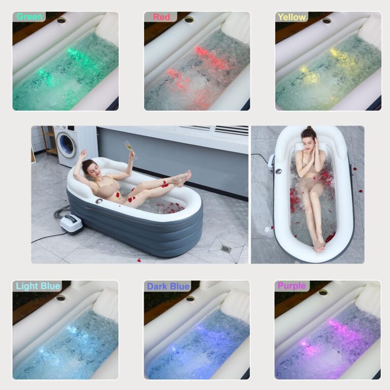 Inflatable Bathtub Bubble Massage Mat, Portable Adult Spa Bathtub, All-in-one Wavemaker and Air Pump, Adjustable Bubble Settings - Includes Remote Control, Inflatable Backrest and Atmosphere Lighting - Image 4