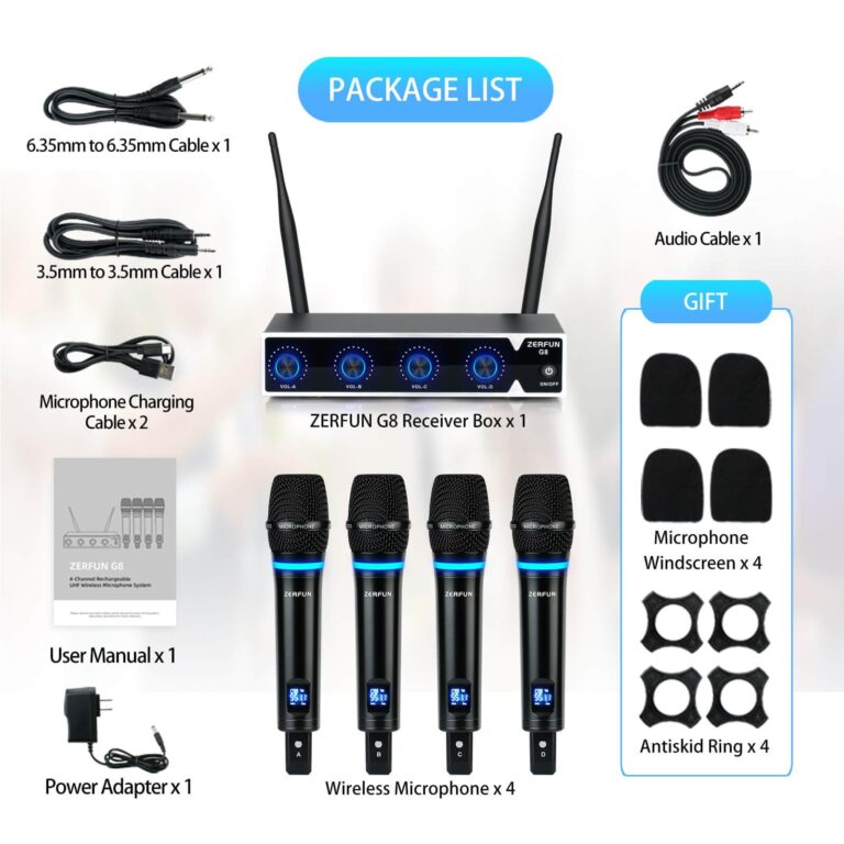 ZERFUN 4 Channel Rechargeable Wireless Microphone System, Pro UHF Metal Handheld Wireless Microphones Cordless Mics for Karaoke Singing Church with VOL Control, 4x50 Adjustable Frequency(G8) - Image 5
