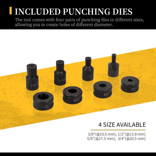 LCyindu 35T Hydraulic Hole Punching Tool Hole Digger Force Puncher,3/8",1/2",5/8",3/4" Puncher Apertures,Smooth Hole Puncher for Aluminum Stainless Steel Iron Plate Copper Bar,CH-70 - Image 6