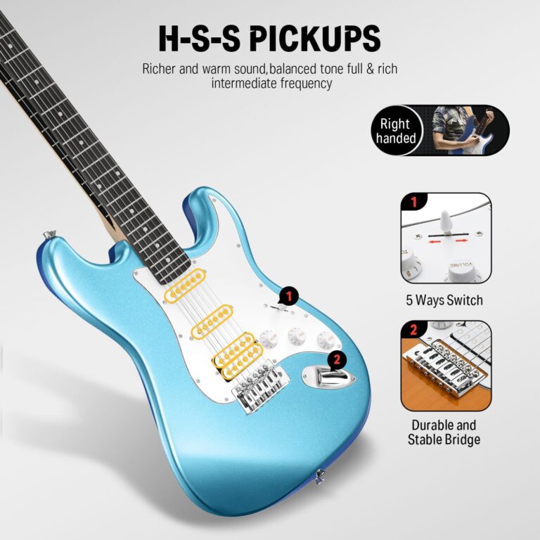 Donner DST-100T 39 Inch Electric Guitar Beginner Kit Solid Body Full Size Lake Blue HSS Pick Up for Starter, with Amplifier, Bag, Digital Tuner, Capo, Strap, String,Cable, Picks - Image 4