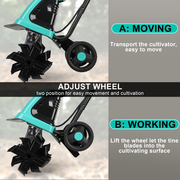 IncwBo 13.5 Amp 12 Inch Electric Tiller/Cultivator with 4 Steel Tines, 8'' Tilling Depth Small Garden Tiller for Gardening, Corded Rototiller with Adjustable Wheels - Image 4