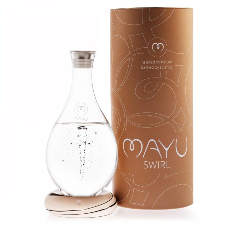 MAYU Swirl Structured Water Carafe - Innovative Vortex Technology Handblown Pitcher. Post Reverse Osmosis Filter Aerating Water Dispenser Stand 1.5 Liter| 51 Oz Dining Glass Jug Design (Earth Base)
