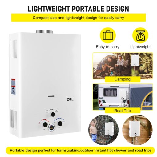 Tankless Water Heater Propane 5.26GPM 20L Outdoor Portable GasHot Water Heater Instant Propane Water Heater with Digital Display Multi-Protection for Camping Trips Boat Cabins - Image 4